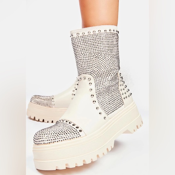 Azalea Wang Bone Vegan Leather Rhinestone Studded Boots - Picture 3 of 6
